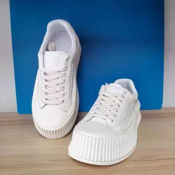 Женские кроссовки из натуральной кожи на толстой подошве на платформе, мягкие, удобные, на шнуровке, женские, повседневные, на все времена года, для женщин 35 белый