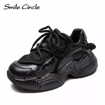 Женские кроссовки из натуральной кожи на шнуровке, модные повседневные туфли на толстой подошве 35 серый