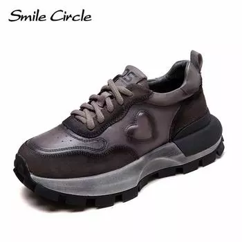 Женские кроссовки из натуральной кожи, низкие кроссовки на шнуровке, дышащая, удобная повседневная обувь 35 серый