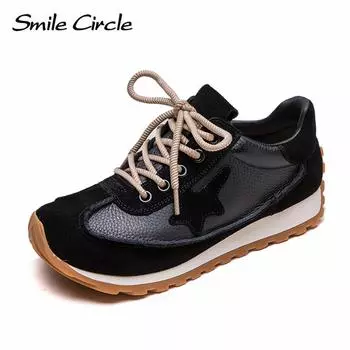 Женские кроссовки из натуральной кожи, низкие кроссовки на шнуровке, дышащая, удобная повседневная обувь 35 чёрный