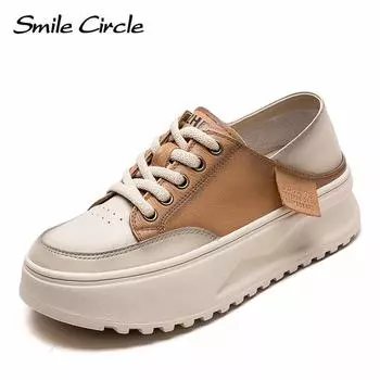 Женские кроссовки из натуральной кожи с круглым носком на шнуровке, плоские туфли, низкая модная повседневная обувь 37 жёлтый