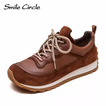 Женские кроссовки из натуральной кожи с низким верхом на шнуровке, модная удобная повседневная обувь 35 коричневый
