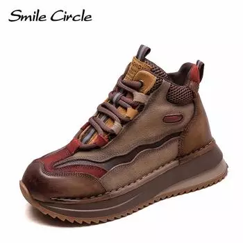 Женские кроссовки из натуральной кожи с круглым носком и толстой подошвой, удобная модная повседневная обувь 35 красный