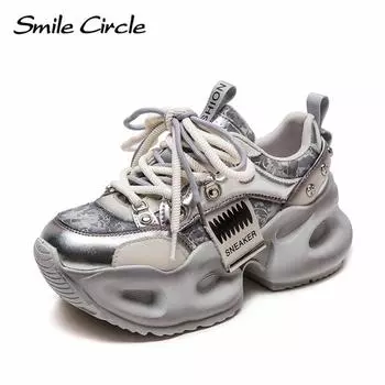 Женские кроссовки из натуральной кожи с круглым носком, увеличивающие рост, модные повседневные туфли на толстой подошве 35 серый