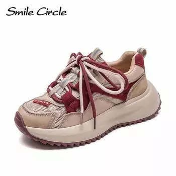 Женские кроссовки из натуральной кожи с круглым носком, увеличивающие рост, модные повседневные туфли на толстой подошве 35 красный