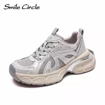 Женские кроссовки из натуральной кожи с круглым носком, увеличивающие рост, модные повседневные туфли на толстой подошве 35 серый