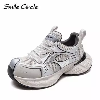 Женские кроссовки из натуральной кожи с круглым носком, увеличивающие рост, модные повседневные туфли на толстой подошве 35 серый