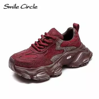 Женские кроссовки из натуральной кожи с круглым носком, увеличивающие рост, модные повседневные туфли на толстой подошве 35 красный