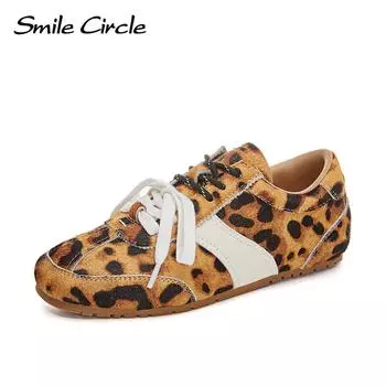 Женские кроссовки из натуральной кожи с круглым носком и шнуровкой, удобная модная повседневная обувь 35 бежевый