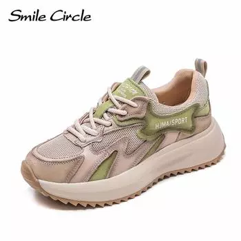 Женские кроссовки из натуральной кожи с круглым носком, увеличивающие рост, модные повседневные туфли на толстой подошве 35 зелёный