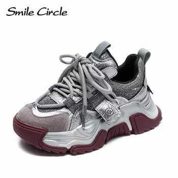 Женские кроссовки из натуральной кожи с круглым носком, увеличивающие рост, модные повседневные туфли на толстой подошве 35 серый