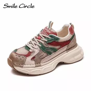 Женские кроссовки из натуральной кожи с круглым носком, увеличивающие рост, повседневные туфли на толстой подошве 35 красный