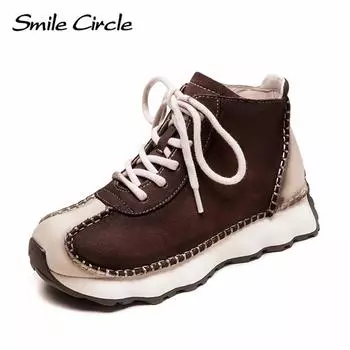 Женские кроссовки из натуральной кожи с круглым носком и шнуровкой, удобная модная повседневная обувь 35 коричневый