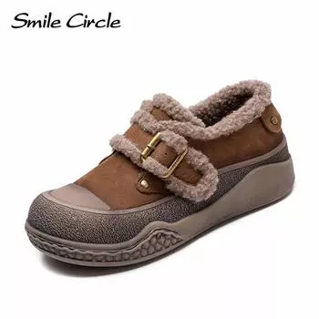 Женские кроссовки из натуральной кожи с круглым носком, удобные, модные, повседневные туфли 35 коричневый