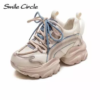 Женские кроссовки из натуральной кожи с круглым носком, туфли на плоской подошве со шнуровкой, модные повседневные туфли на толстой подошве