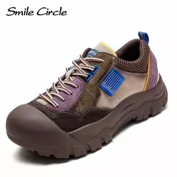 Женские кроссовки из натуральной кожи, туфли на плоской подошве со шнуровкой и толстой подошвой, модная повседневная обувь в стиле ретро 35 коричневый