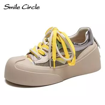 Женские кроссовки из натуральной кожи, туфли на плоской подошве с круглым носком, модная удобная повседневная обувь 35 бежевый