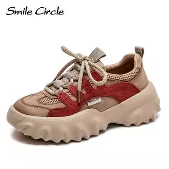 Женские кроссовки из натуральной кожи, туфли на плоской подошве с круглым носком и толстой подошвой, модная удобная повседневная обувь 35 красный