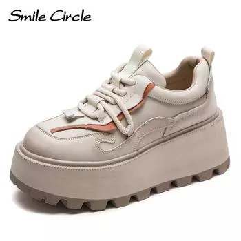 Женские кроссовки из натуральной кожи, туфли на плоской подошве с круглым носком, модная удобная повседневная обувь 37 бежевый