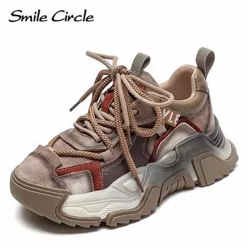 Женские кроссовки из натуральной кожи, туфли на плоской подошве со шнуровкой и толстой подошвой, модная повседневная обувь с низким верхом 35 бежевый