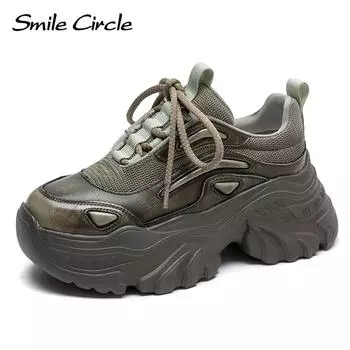 Женские кроссовки из натуральной кожи, туфли на плоской подошве с круглым носком, модная удобная повседневная обувь 36 зелёный