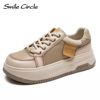 Женские кроссовки из натуральной кожи, туфли на плоской подошве с круглым носком и толстой подошвой, модная удобная повседневная обувь