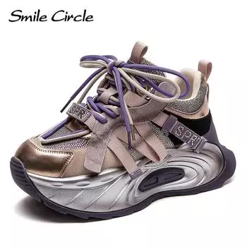 Женские кроссовки из натуральной кожи, туфли на плоской подошве с толстой подошвой увеличенного роста, модная удобная повседневная обувь 34 фиолетовый