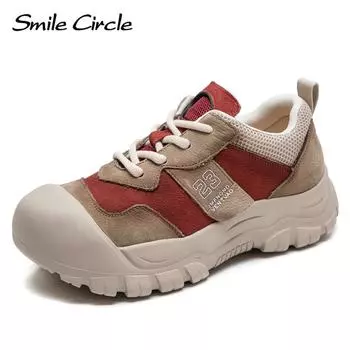 Женские кроссовки из натуральной кожи, туфли на плоской подошве с круглым носком, модная удобная повседневная обувь 35 красный