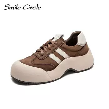 Женские кроссовки из натуральной кожи, туфли на плоской подошве с толстой подошвой, модная повседневная обувь в стиле ретро 35 коричневый