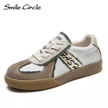 Женские кроссовки из натуральной кожи, туфли на плоской подошве с круглым носком, модная удобная повседневная обувь 35 бежевый