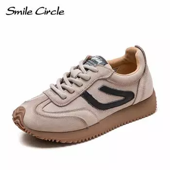 Женские кроссовки из натуральной кожи, туфли на плоской подошве с круглым носком, модная удобная повседневная обувь 35 коричневый