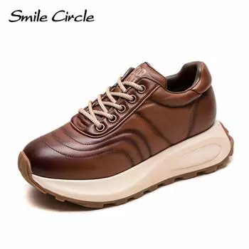 Женские кроссовки из натуральной кожи, увеличенная высота, толстая подошва, модная удобная повседневная обувь 35 коричневый