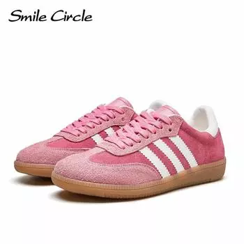 Женские кроссовки из натуральной замши с круглым носком на плоской подошве, модная удобная повседневная обувь 39 розовый