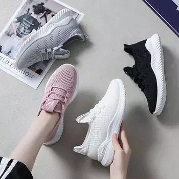 Женские кроссовки из сетчатой ткани Fly-woven, повседневные, для бега, спортивные, белые, корейская версия, модные, дышащие, сетчатые кроссовки 40