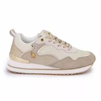 Женские кроссовки из спилка из двух материалов с блестящей кокеткой и тисненым логотипом US POLO