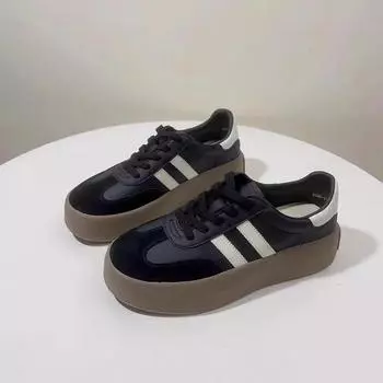 Женские кроссовки из вулканизированной кожи, корейский дизайн, круглый носок, на шнуровке, настоящие спортивные повседневные женские кроссовки для отдыха и работы 35 бежевый