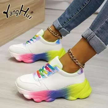 Женские кроссовки из вулканизированной кожи, разноцветные, спортивные, повседневные, удобные, кроссовки на платформе для бега, износостойкие, 2024 Zapatos De Mujer 35 белый