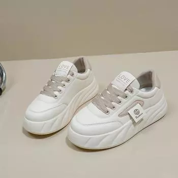 Женские кроссовки из вулканизированной кожи Весенние повседневные спортивные кроссовки на толстой подошве Женские модные кроссовки на шнуровке для бега Обувь для спорта 35