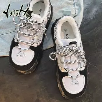 Женские кроссовки из вулканизированной ткани, цветные кружева и бархат, утолщенные, сохраняющие тепло, кроссовки на платформе в стиле ретро для отдыха, новинка 2024 года, зима 36