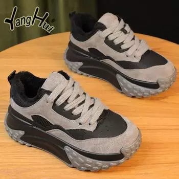 Женские кроссовки из вулканизированной ткани, дышащие, для отдыха, бега, износостойкие, кроссовки на увеличенной платформе 2024, новая мода, весна-осень 35 чёрный