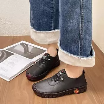Женские кроссовки, износостойкие, весенние, новые, повседневные, удобные, на платформе, туфли на шнуровке, кожаные, на плоской подошве, женские туфли без застежек 35