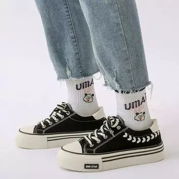 Женские кроссовки Колосья пшеницы Туфли на платформе Женские вулканизированные туфли Удобные женские парусиновые туфли для активного отдыха Zapatos Para Mujeres 35 чёрный