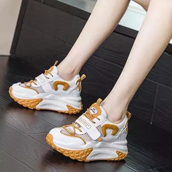 Женские кроссовки, летняя обувь для женщин, полые, из натуральной кожи, женские, массивные, на платформе, модные, кружевные, дышащие 35