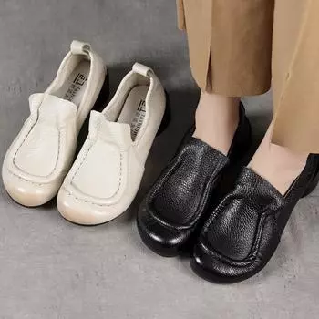 Женские кроссовки, летняя обувь, натуральная кожа, лоферы, слипоны, полые, 2025, новые, ручной работы, нескользящие кроссовки на платформе 35