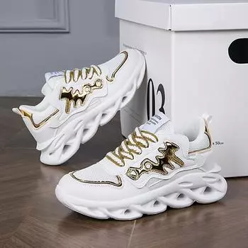 Женские кроссовки, модная вулканизированная обувь на танкетке со шнуровкой, женская повседневная обувь с сеткой для ходьбы 36 золотой