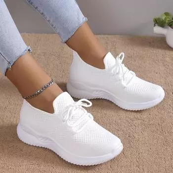 Женские кроссовки, модные дышащие сетчатые туфли на шнуровке для прогулок на открытом воздухе, маленькие белые туфли с круглым носком, нескользящая теннисная обувь на толстой подошве Mujer 35 чёрный
