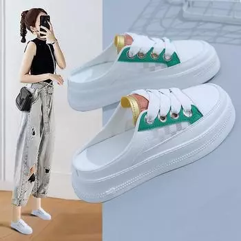 Женские кроссовки-мюли Удобные слипоны на плоской дышащей легкой платформе Повседневная прогулочная обувь с открытой спиной и сеткой Кроссовки Уличные тапочки для женщин 35