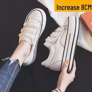 «Женские кроссовки на липучке высотой 8 см, увеличивающие рост, осень 2024 г. — толстая подошва в корейском стиле» 36 белый