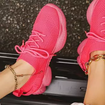 Женские кроссовки на массивной подошве, летние повседневные кроссовки с дышащей сеткой, большие размеры 44, обувь на платформе, спортивная обувь для бега, вулканизированная обувь 42 красный