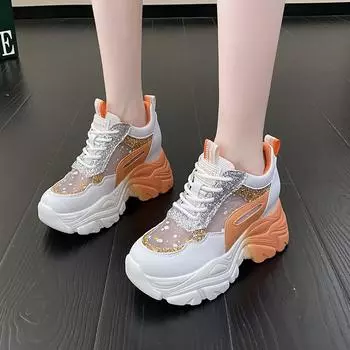 Женские кроссовки на массивном каблуке, повседневная обувь с дышащей сеткой, обувь на платформе и танкетке 9 см, Chaussures Femme, спортивная обувь для папы 35